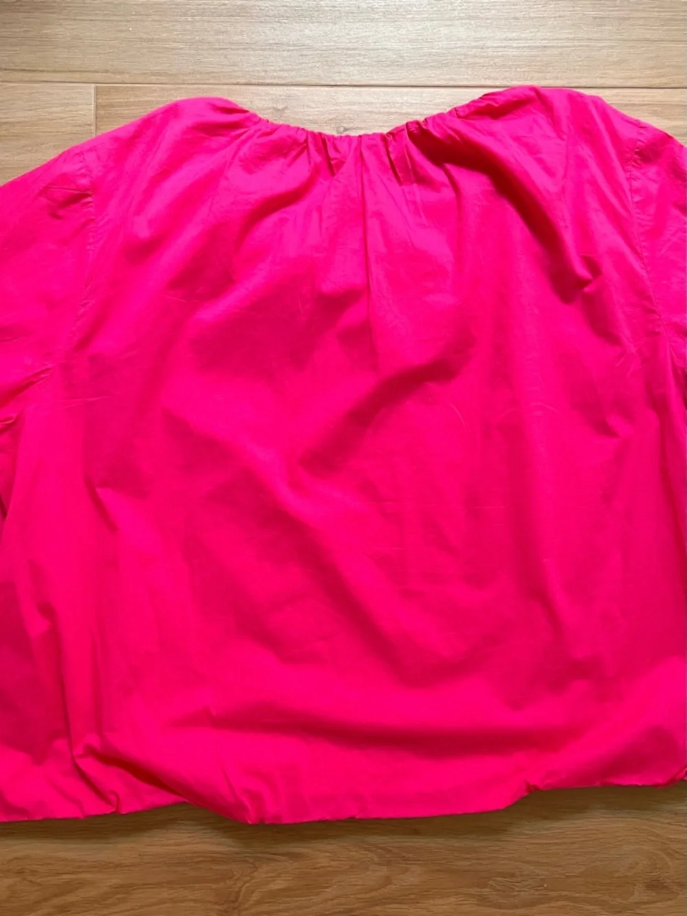 Frances Valentine Emily Ruched Top Pink 1X Cotton Balloon Sleeve Blouse $200+ - Picture 7 of 9